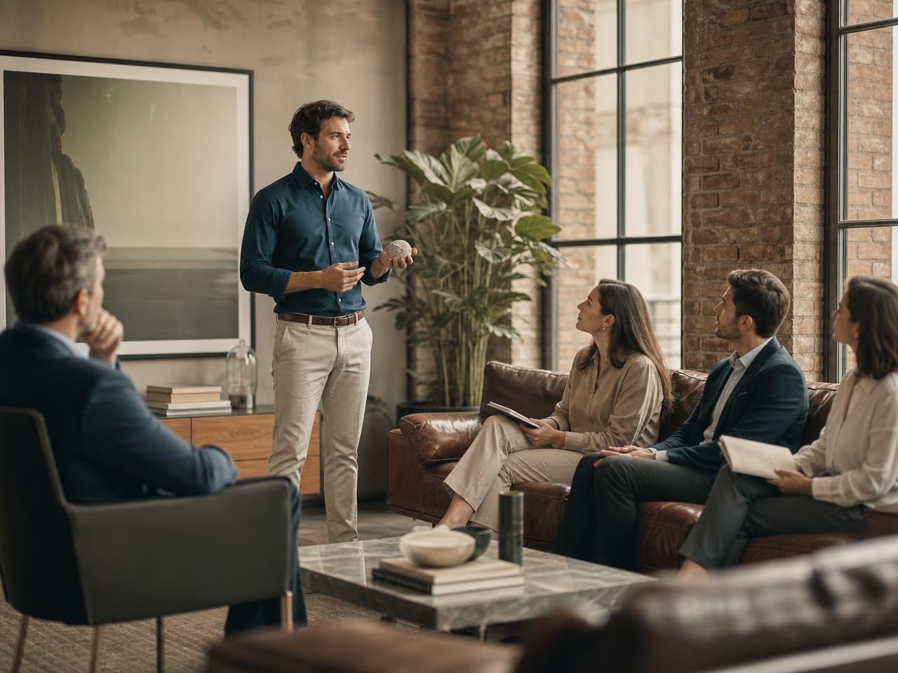 Präsentation in einem modernen Loft-Büro vor Investoren