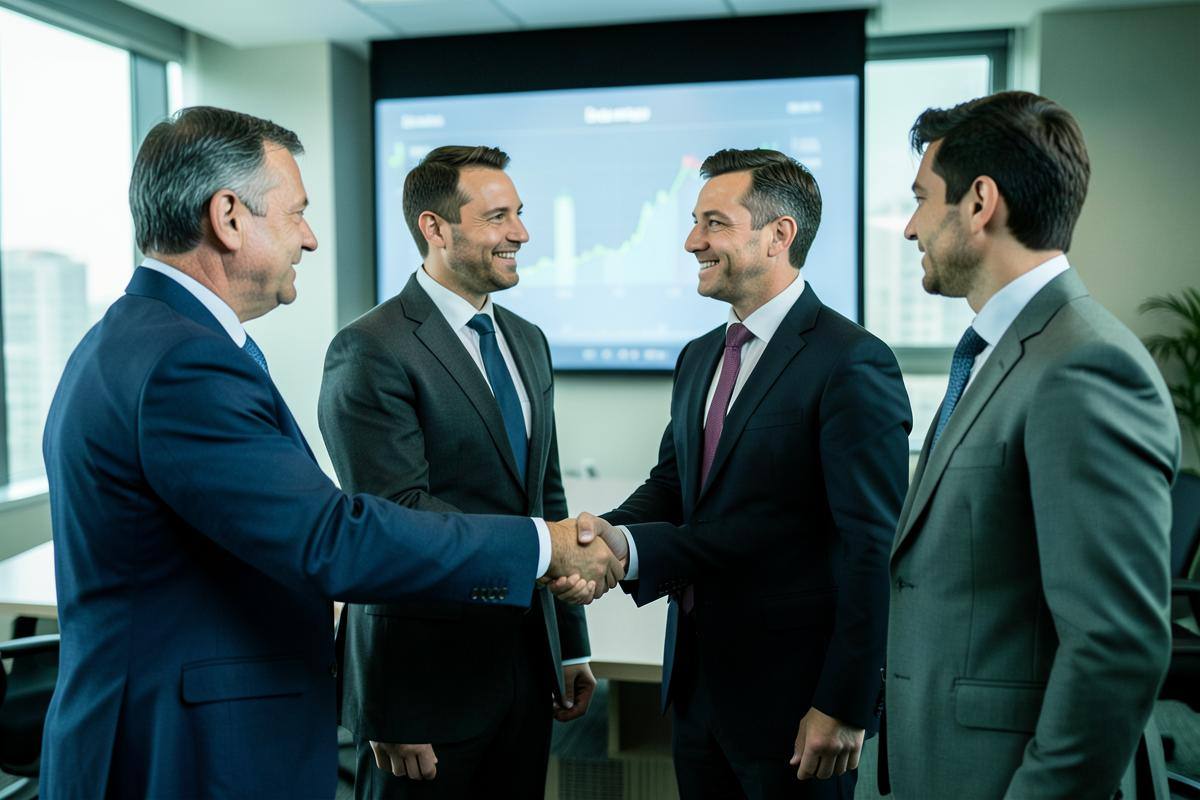 Geschäftspartner treffen nach einer Beratung eine Entscheidung