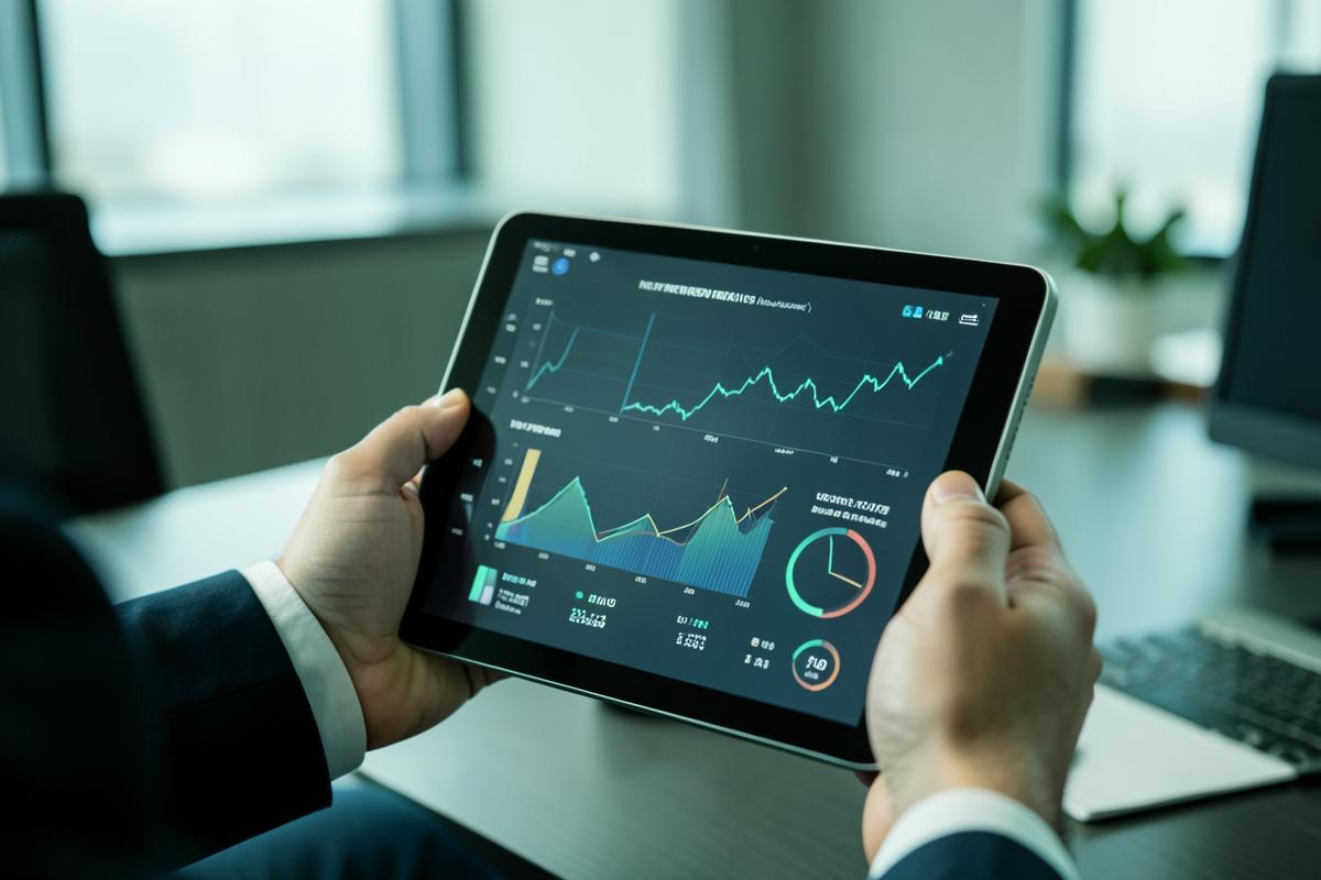 Finanzkennzahlen werden auf einem Tablet geprüft